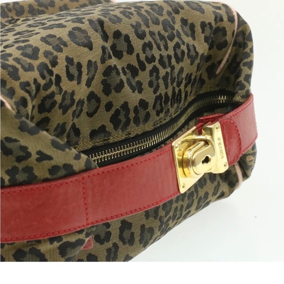 Auth FENDI Leopard Canvas Vanity Pouch Brown Red - Picture 6 of 12